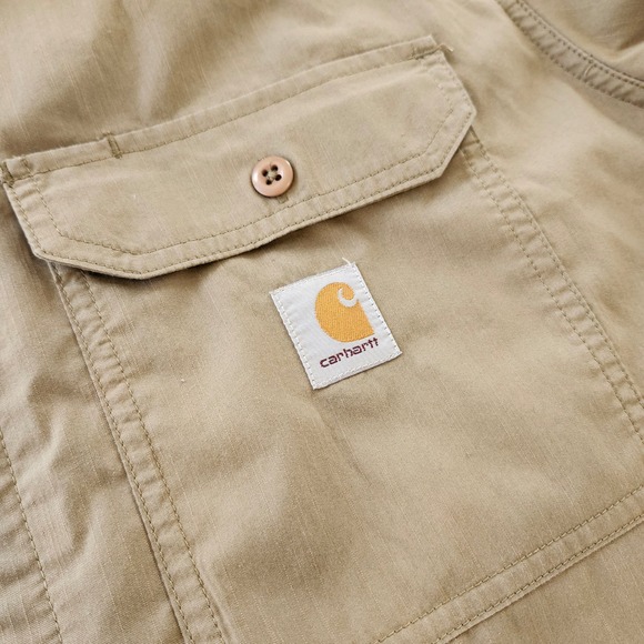 Carhartt Force Relaxed Fit Shirt Tan Brown Button Up Long Sleeve Men's 2XL - Picture 3 of 6